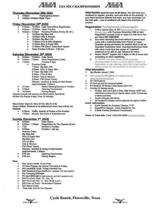 2025 USA MX CHAMPIONSHIPS ADMISSION & TICKETING | $5000+ PURSE | 11/27-30, 2025