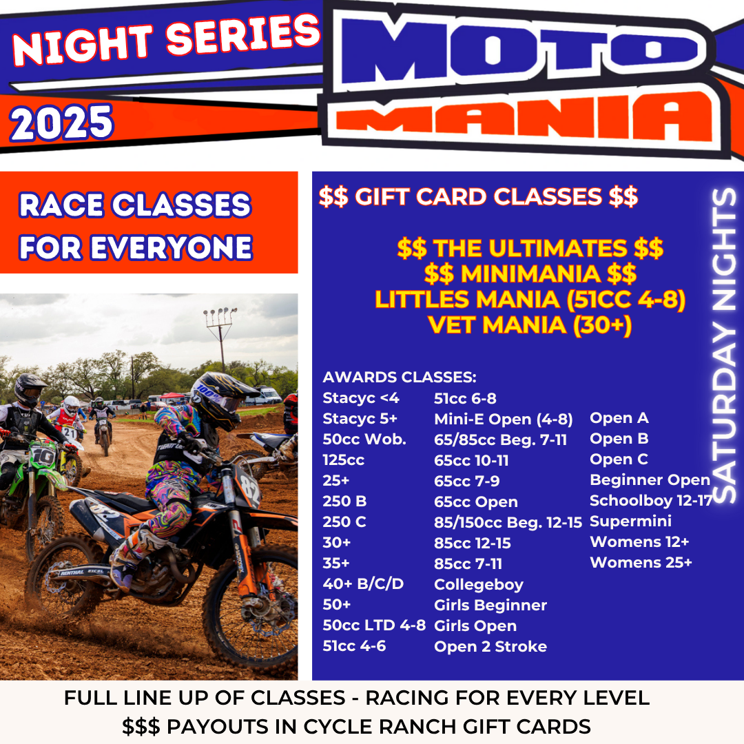 MOTOMANIA | ADMISSION & TICKETS | SATURDAY NIGHT MX RACING 2025