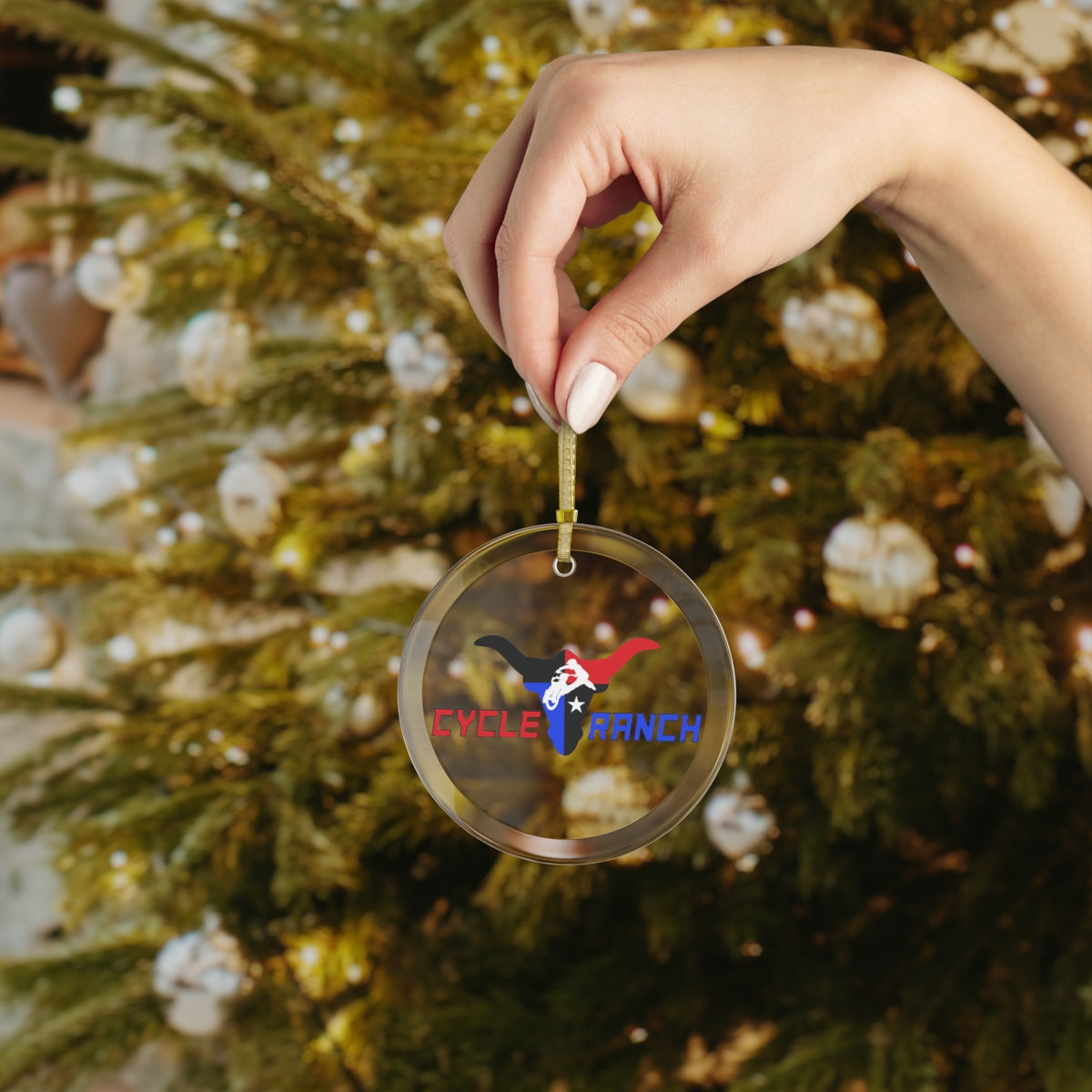 Cycle Ranch Christmas Glass Ornament