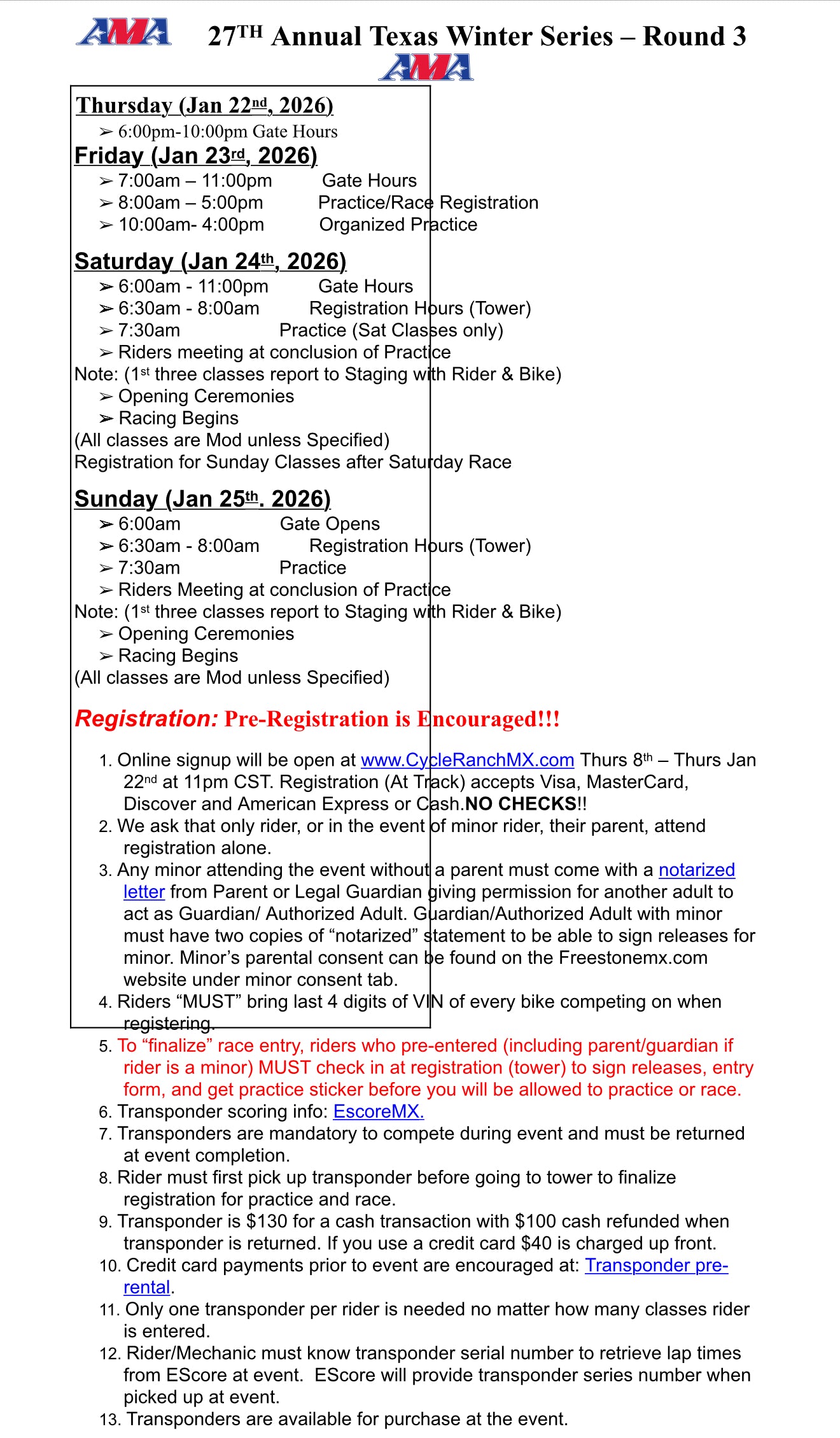 TEXAS WINTER SERIES - JANUARY 23RD-25TH 2026