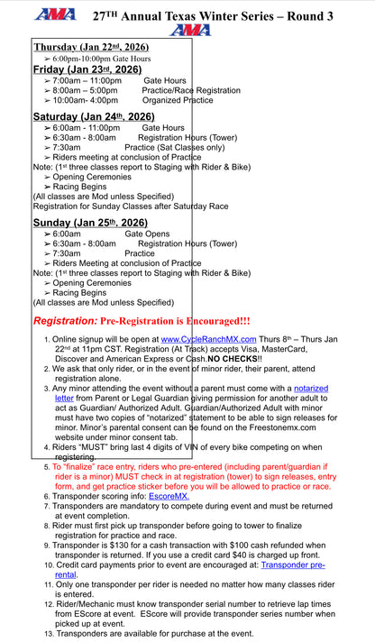 TEXAS WINTER SERIES - JANUARY 23RD-25TH 2026