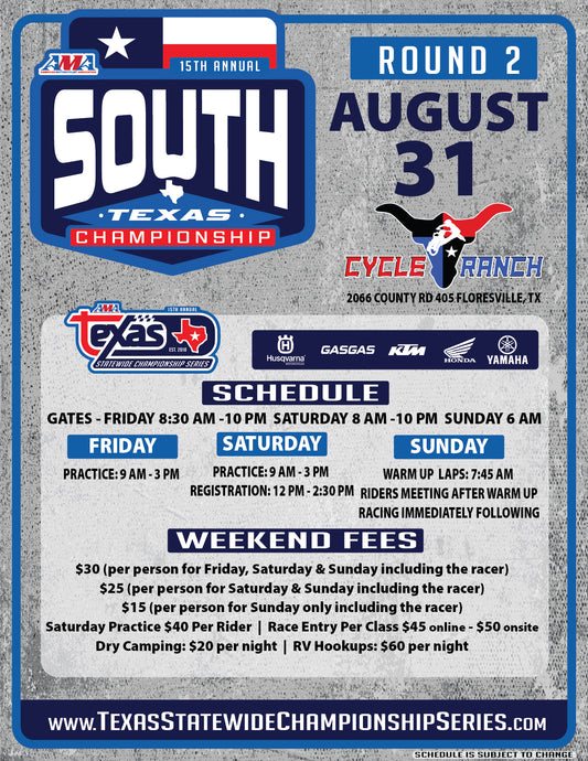 TEXAS STATEWIDE MOTOCROSS CHAMPIONSHIP SERIES ROUND 2 | AUGUST 29TH-31ST
