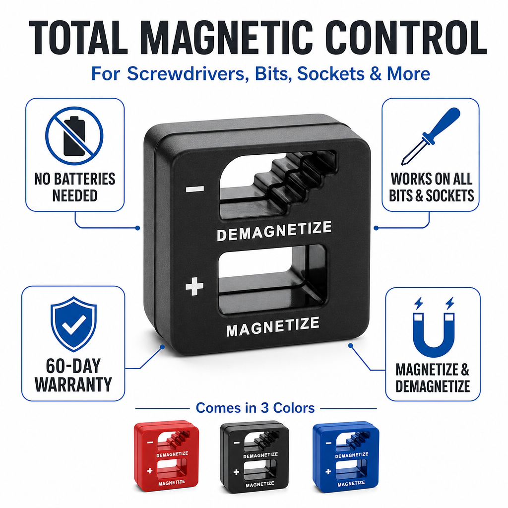 Demagnetizer and Magnetizer For Screwdrivers Tips, Bits, and Small Tools, Large or Big Screws, Drills, Drill Bits, Sockets, Nuts, Bolts, Nails and more.