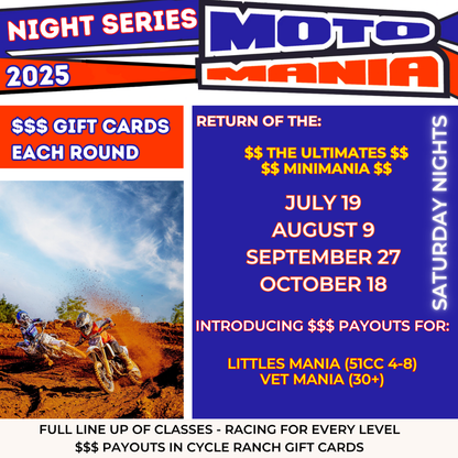 MOTOMANIA | ADMISSION & TICKETS | SATURDAY NIGHT MX RACING 2025