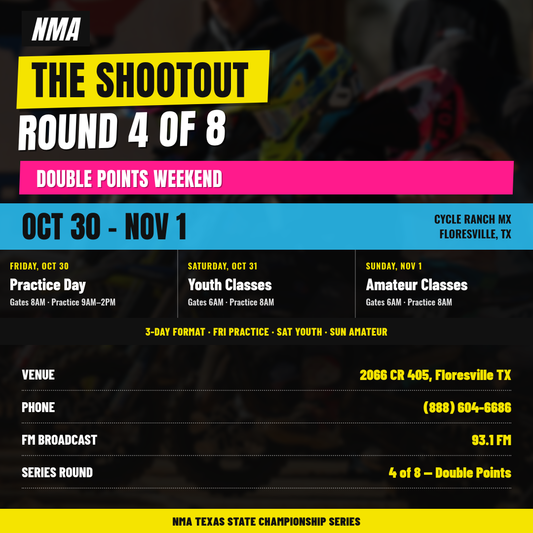 TEXAS STATE MOTOCROSS CHAMPIONSHIP SERIES SHOOTOUT | OCTOBER 30TH-SEPTEMBER 1ST
