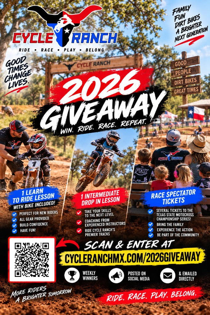 Cycle Ranch 2026 Giveaway poster. Enter at cycleranchmx.com/2026giveaway.